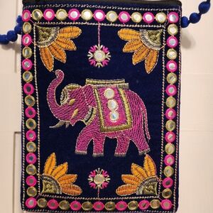 Crossbody Blue Velvet Elephant W/mirrors Purse 2 Zippers
